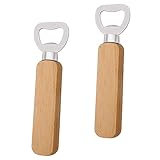 2 Stück Flaschenöffner Holz, Edelstahl Bieröffner Personalisierter Bottle Opener Kapselheber Holzgriff für Küche Bar Camping(Holzfarbe)