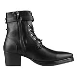 LVTFIYQX Herren Schwarze Schnürstiefeletten mit Blockabsatz und Schnalle Spitze Leder-Chelsea-Stiefel mit seitlichem Reißverschluss Bequeme lässige vielseitige Goth-Stiefel,Schwarz,40 EU