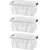 astor24 PREMIUM 3er XXL Set Aufbewahrungsbox transparent Organizer mit Deckel, lebensmittelecht - stapelbar. Ideal für Büro, Kinderzimmer, Küche & Werkstatt (3er Set 14 Liter)