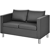 COSTWAY 2 Sitzer Sofa mit Kissen, Sofagarnitur Kunstleder, Couchgarnitur perfekt für Zuhause und Büro, grau