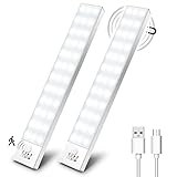 Schrankbeleuchtung LED mit Bewegungsmelder 2 Stück Schranklicht Schrankleuchte Led Leiste Batterie USB Wiederaufladbar Unterbauleuchte Küche für Kleiderschrank, Treppe, Kofferraum, RV