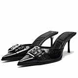 RUKOEVIM Fashion Kitten Heels Dress Pumps for Women Closed Pointed Toe Mules Pumps Slip On Backless Sandals Slingback Heeled Mules Mid-Heels Dress Party Shoes Black size 40