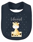 Baby Lätzchen personalisiert Geschenk mit Namen | Giraffe Punkte Junge | Geschenkidee Geburt Sabberlätzchen mit Wunschname | Nachhaltiges Babylätzchen aus Bio-Baumwolle (Navy)