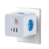 Steckdosenleiste mit Schalter, 7-in-1 Mehrfachsteckdose mit 4 Steckdosen, 2 USB und 1 Type-C, Cube Steckdose Kindersicherung, 2500W Steckdosenwürfel ohne Kabel, für Büro, Hause(Weiß)