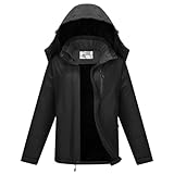 OutPro Skijacke Damen mit Wasserdichte Regenjacke Winddicht Warm Winterjacke Hooded Abnehmbarer, mit Reißverschlusstaschen Snowboardjacke Geeignet für Outdoor-Aktivitäten, Skifahren Schwarz M