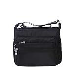 NOTAG Damen Umhängetasche, Wasserdicht Nylon Schultertasche Multi-Tasche Messenger Bag 2 Size (Schwarz, L)