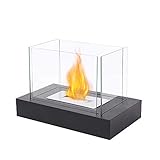 JHY DESIGN Rechteckiger Bioethanol Tischkamin mit Glas, 34cm Tragbarer Tisch Feuerschale Deko Bio Ethanol Kamin für Patio Innen Außen Outdoor Schlafzimmer Garten Balkon Wohnzimmer Küche Valentinstag