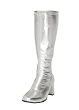 Damen-GoGo-Stiefel, 1960er/70er-Retro-Look, Größe EU 36-47,5, Silber - silber - Größe: 41 EU