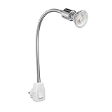 ledscom.de Steckdosenlampe LESCH Leselampe Schwanenhals, Schalter, Chrom inkl. GU10 LED Lampe PAR5,4W 510lm 50° warm-weiß