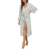 HEARTNICE Bademantel Damen 100% Baumwolle, Sauna Bademantel Damen leicht Morgenmantel Kimono Hausmantel lang (Grau Mel., M)