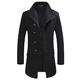 YOUTHUP Herren Mantel Slim Fit Winter Wollmantel Dicker Langer Übergangsmantel Frühling Freizeit Wintermantel, Schwarz (Stil 1), L