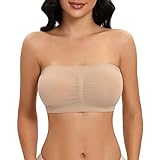 Jiuday Trägerloser BH Damen Bandeau BH ohne Träger Gepolsterter BH Nahtloser BH Tube Top Bralette (Beige,M)