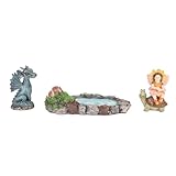 Rankomu Fairy Garden Fish Pond Kit Fairy Garden Miniature Fish Pond Kit, 3pcs Hand Painted Waterproof Dragon Pond Figure with Fairies, Sunproof Coating, Ideal for Garden Decoration