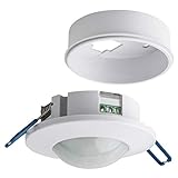 SEBSON® Bewegungsmelder Innen, Unterputz Aufputz Decken Montage, programmierbar, Infrarot Sensor, Reichweite 8m / 360°, LED geeignet, 3-Draht