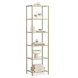 VASAGLE Regal mit 6 Ablagen, Badregal, gehärtetes Glas, einfache Montage, für Badezimmer, Wohnzimmer, Küche, Büro, transparent-metallisches Gold LGT500A01