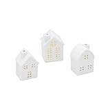 LED Keramik Haus weiß 9 cm - 3er Set - Deko Weihnachtsdorf mit Beleuchtung in warm weiß - Weihnachts Tisch Deko Aufsteller Winter Haus