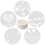 Mecmbj Kuchendekoschablonen Set, 5PCS Kuchen Blumenspray Schablonen, alles Gute zum Geburtstag, Liebesmuster, verwendet für DIY Zuckerpulver Sieb Gebäck Spray Backwerkzeuge (Größe: 24 * 24cm)