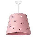 Paco Home Kinderlampe Kinderzimmer Hängelampe Pendelleuchte Stoff Sterne Jungen Mädchen Lampenschirm Bunt E27 Modern, Lampenart:Pendelleuchte, Farbe:Pink