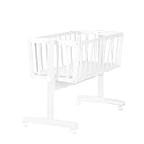 roba Babywiege inkl. Matratze 40 x 90 cm - Wiegefunktion mit Feststellknopf + Bremsrollensatz - Wiegen Set für Babys - Holz weiß
