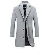 Feegow Trenchcoat Herren | Wintermäntel für Herren | Langer Mantel Herren | Lässiger einreihiger langer Mantel mit Revers | schlanker, mittellanger Windbreaker-Wollmantel (L hellgrau)