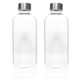 2er Set Trinkflasche aus Glas 1 Liter Deckel aus Edelstahl Wasserflasche Glasflasche auslaufsicher, modern, hochwertig, umweltbewusst