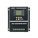 Wresetly 80 A MPPT/PWM Solar-Laderegler, 12 V/24 V/36 V/48 V, automatische Steuerung, Ladegerät, Solar-Batterie, PV, mit LCD-Display und Dual-USB