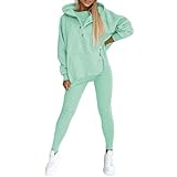 Damen-Jogginganzüge, Winterkleidung für Damen, 2025, 2-teilig, Sportanzug, lockere Kapuzentaschen, Sweatshirt und Weste und schmale Hose, sexy Pyjama, Damen UK, grün, XXL