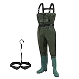 Aopunly Wathose Herren Damen Anglerhose, 70 Denier Nylon, PVC Angelhose, wasserdichte Fischteichhose mit Gummistiefeln, Bund, Taschen und Haken, für Baustellen, Angeln, Bauernhöfe, Gärten