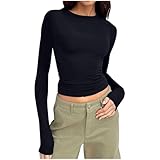 Damen Langarmshirt Y2K Top Basic Enges Oberteil Slim fit Unterziehshirt Elegant Bluse Sexy T-Shirt Leicht Teenager Mädchen Kleidung Trend Pullover Mode Unterhemd Bequem Weich Blusenshirt