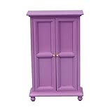 XUEYEGONGJI Puppengarderobe, Holz Vintage Purple Puppenschrank, Garderobe für Puppen, Miniaturhausmöbel, Miniaturpuppenhaus Schrankschrank