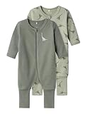 NAME IT Baby - Jungen Nbmnightsuit 2p Zip Ff Green Dino Noos Schlafanzug, Agave Green, 104 EU