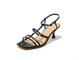 Voviggiw Riemchensandalen für Damen, quadratischer Zehenbereich, Knöchelriemen, Kätzchen-Absätze, T-Riemen, Gladiator-Sandalen, Schwarz, 37 EU