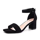 Sandaletten Damen Riemchensandalen Blockabsatz Sandalen Lack Absatz Bequeme Offene Zehen Knöchelriemen Klobigen Schwarz EU 39