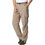 FLYGAGA Herren Outdoorhose Wanderhose Zip Off Hose Abnehmbare Hosebeine Shorts Sommer mit Gürtel Leichte Schnelltrocknend Atmungsaktiv Funktions Trekking Klassischer Cargohose Stil,Khaki,34W/32L