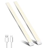 Unterbauleuchte Küche LED Schrankbeleuchtung 60cm 2Stück Warmweiß mit Bewegungsmelder Innen Akku,Schranklicht Schrankleuchten Lichtleiste USB mit Sensor für Kleiderschrank,Unterschrank,Kofferraum,RV