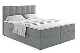 ALTDECOR Boxspringbett mit H3-Matratze (20 cm hoch) mit Bonellfederung + PUR, Topper (4 cm hoch), Polsterbett mit Kopfteil und Bettkasten 180x200 - Grau Inari 91