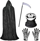 Faburo Halloween Umhang Set Halloween Gesichtsmaske Handschuhe Halloween Sense für Halloween Party Dekoration Cosplay Unisex Schwarz, schwarz, Large