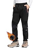 Zoofly Kinder Softshellhose Schneehose Warm Outdoorhose Wanderhose Kinder Skihose Thermohose Jungen Mädchen Gefüttert Trekkinghose Outdoor Hose, Schwarz/Tarnung 146-152