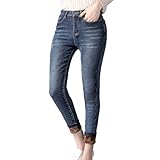 SKYWPOJU Thermojeans Damen Winterhose Thermohose Leggings mit Innenfleece Winterhose Warm Gefütterte Jeans Straight Hose mit Weitem Gummizug Band Jeans Fleece Treggings Damen