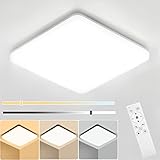 LED Deckenleuchte Dimmbar, NIXIUKOL Led Deckenlampe Panel Flach mit Fernbedienung 24W, Lichtfarbe und Helligkeit einstellbar, IP54 Wasserfeste Wohnzimmer Schlafzimmer Badzimmer Küchenlampe Eckig 28cm