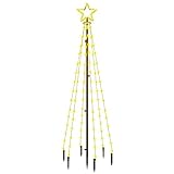 vidaXL LED Weihnachtsbaum mit Erdnägeln Lichterbaum Weihnachtsdeko Stern Beleuchtung Außen Beleuchtet Lichterkette Warmweiß 108 LEDs 180cm