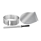 Zenker 7705 Patisserie Tortenboden-Schneidhilfe-Set – Inkl. Konditormesser & Kuchen-Retter, Edelstahl, Ø26/28 cm, Silber