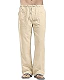 YAOHUOLE Strandhose Herren Lang Herren Baumwoll Leinenhose Leichte lose Sommerhose Herren Khaki XL