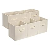 Amazon Basics zusammenklappbarer Aufbewahrungswürfel/Organizer aus Stoff mit Griffen, 33 cm x 33 cm x 33 cm, Beige, 6 Stück, Einfarbig Beige