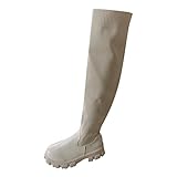 Overknee-Stiefel für Damen, warm, Winter, lange Stiefel, einfarbig, seitlicher Reißverschluss, niedriger, klobiger Absatz, lange Stiefel, bequeme Wanderschuhe, taillierte Stretch-Stiefel, modische