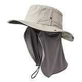 TOP-EX XL/XXL Sonnenhut Herren Wasserdicht Sonnenschutz Mütze mit Sonnenbrillenhalter Breite Krempe Outdoor Trekking Hut mit Nackenschutz Safari Sommer Mütze Faltbar 94603_Grau M/L