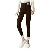 Leggings für Damen Winter Fleece Gefüttert Thermoleggings Lange Hohe Taille Warme Winterleggings Lamm Samt Jogginghose Thermohose mit Verdickter Winterhose Workout Leggings für Frauen Hintern, coffee,