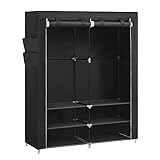 SONGMICS Stoffschrank, Kleiderschrank, 45 x 127 x 176 cm, 2 Hängefächer, mit Ablagen, 4 Seitentaschen, viel Platz, für Schlafzimmer, Wohnzimmer, schwarz RYG008B02