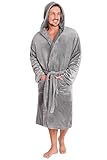 CityComfort Herren Morgenmantel Super weich Herren Fleece Robe mit Kapuze Roben Bademantel warm und kuschelig (Hell Grau, XL)