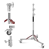 Soonpho WS-300 Pro Light Stand 100% Edelstahl Lichtstativ C Stand mit Rollen und Galgen,Metal Heavy C-Stand Schwerlast max. Höhe 300 cm (9,84 Fuß) für Reflektoren,Monolichter